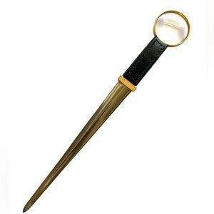 Vtg GUCCI Letter Opener & Magnifier Leather Gold Tone Desk Office Decor
